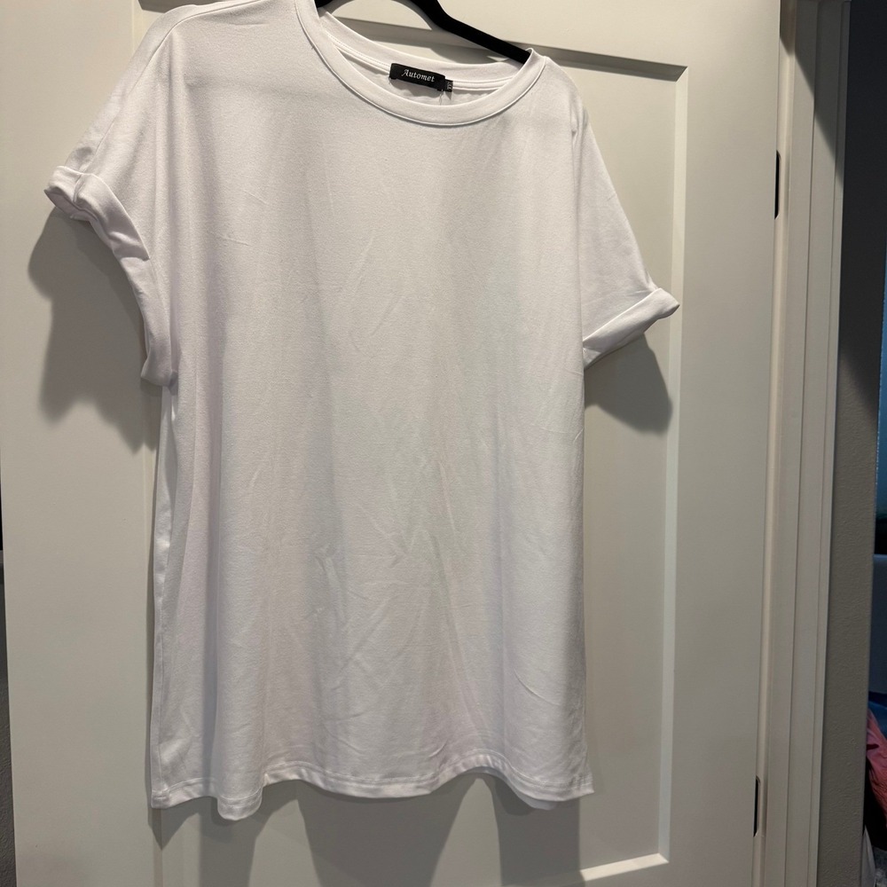 Automet White Oversized T Shirt Women 2XL Crew Neck Casual Stretch Tee
